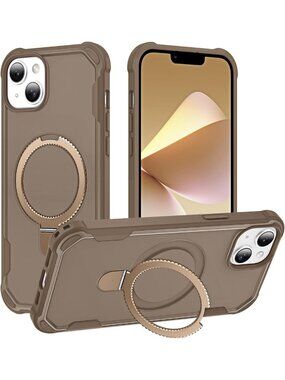 Slim Khaki iPhone 13 & 14 Case with Magnetic Kickstand, 10FT Drop Protection